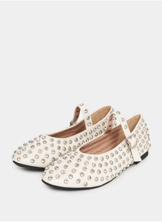 Styli Embellished Ballerina Shoes with Buckle Closure
