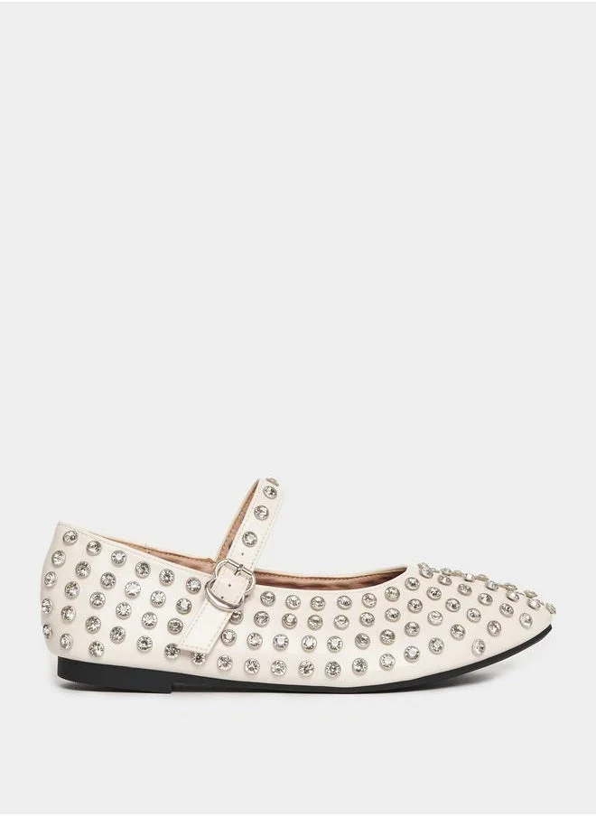Styli Embellished Ballerina Shoes with Buckle Closure