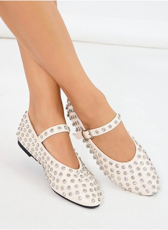 Styli Embellished Ballerina Shoes with Buckle Closure