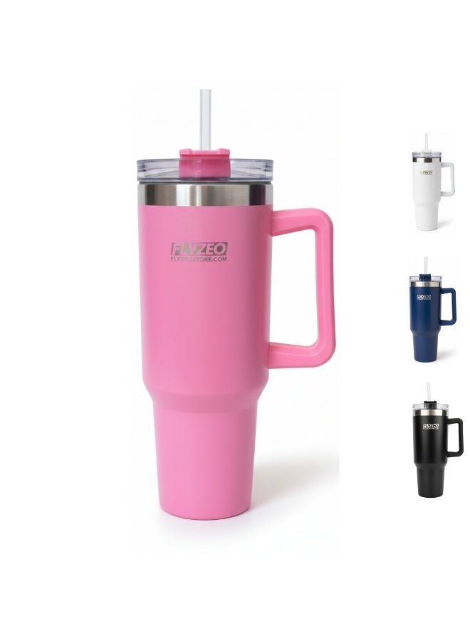 FLYZEO 40oz Stainless Steel Insulated Tumbler – Double Wall Vacuum Flask with Handle & Straw Lid | Hot & Cold for 18 Hours | Leakproof, BPA-Free & Eco-Friendly Travel Mug - Image 1
