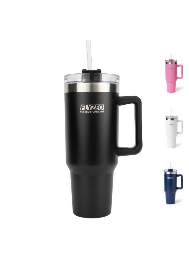 FLYZEO 40oz Stainless Steel Insulated Tumbler – Double Wall Vacuum Flask with Handle & Straw Lid | Hot & Cold for 18 Hours | Leakproof, BPA-Free & Eco-Friendly Travel Mug - Image 2