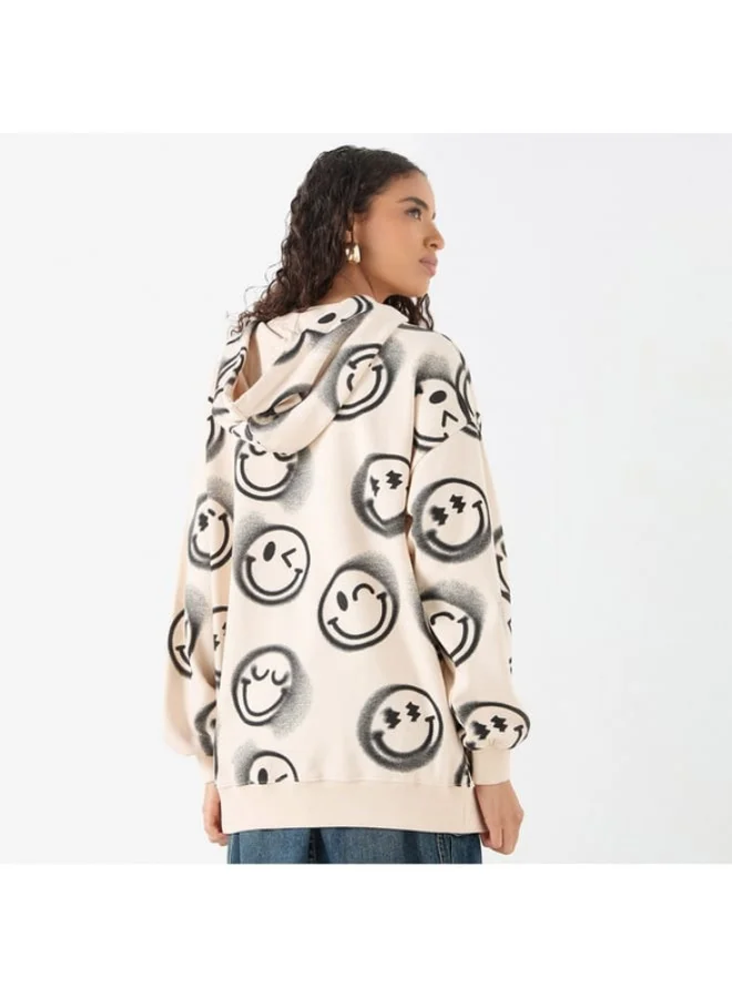 SP Characters All-Over SmileyWorld Print Hoodie with Long Sleeves and Kangaroo Pockets