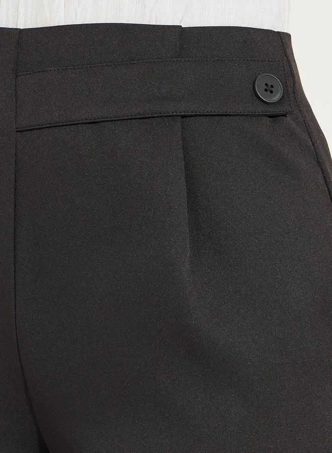 Styli Solid Wide Leg Ankle Length Trousers with Waist Latch Detailing