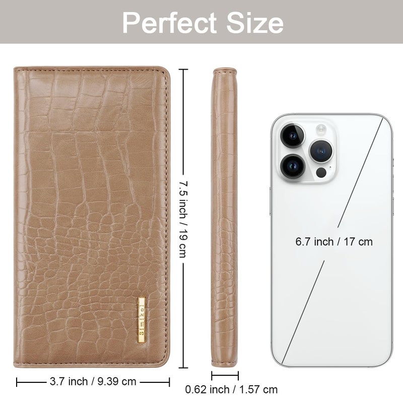 Simikol Wallet Women Bifold Faux Crocodile Leather Minimalist Slim Thin Long Wallets RFID Blocking Credit Cards Holder Purse with Back Zipper Coin Pocket for Women and Men, Khaki - Image 3