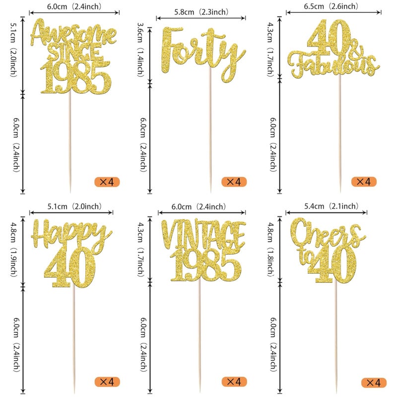 RSSTARXI 24 Pack Gold Happy 40th Cupcake Cupcake Toppers Forty 40 Fabulous Vintage 1985 Cupcake Picks for Awesom - Image 2