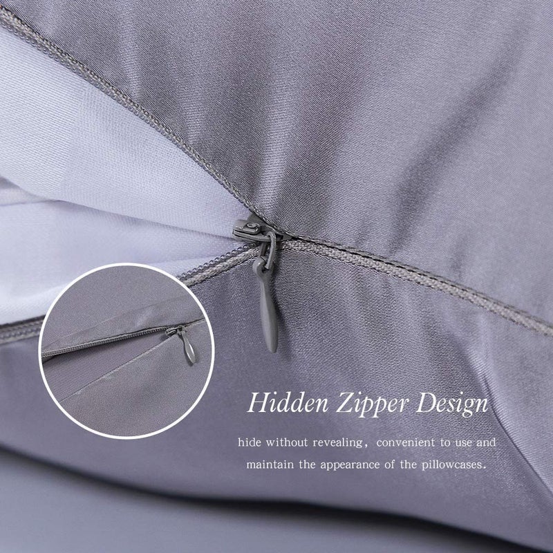 Jocoku Jocoku 100% Mulberry Silk Pillowcases Set of 2 for Hair and Skin and Super Soft and Breathable Standard Size Nature Silk Pillowcases (Standard  Gray)  - Image 5