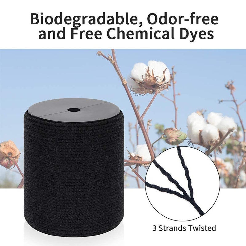 HOMEBOBO Macrame Cord 3mm x 328Yards(984Feet), Colored Natural Cotton Macrame Rope - 3 Strands Twisted Colorful Macrame Cotton Cord for Wall Hanging, Plant Hangers, Gift Wrapping and Wedding Decorations, Black - Image 4