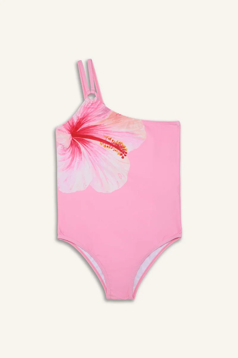 Defacto Girl One Shoulder Floral Lilac Swimsuit