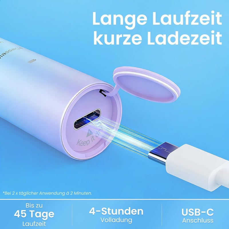 يونتشي فرشاة أسنان كهربائية ، فرشاة أسنان صوتية للبالغين والأطفال، قابلة للشحن عبر USB-C، 5 أوضاع تنظيف مع وظيفة تذكير ذكية، 8 رؤوس فرشاة وحقيبة سفر، أزرق - Image 4