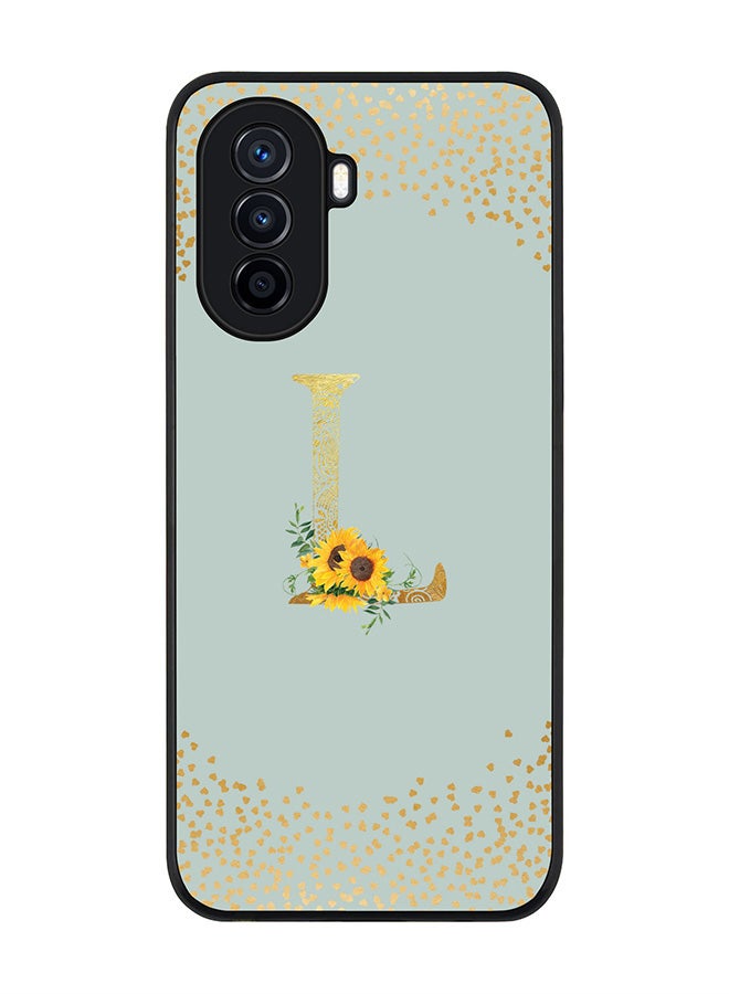 Stylizedd Rugged Black Edge case for Huawei nova Y71,Slim fit Flexible Cover - Custom Monogram Initial Letter Floral Mandala Pattern Alphabet - L (Light Grey ) - Image 1
