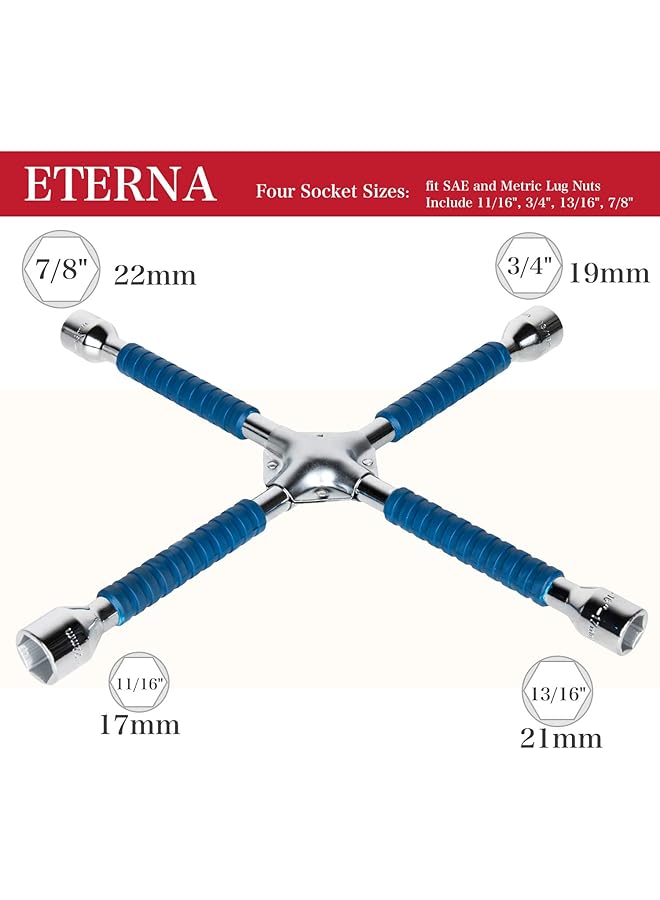 إيتيرنا مفتاح ربط احترافي رباعي الاتجاهات مقاس 16 بوصة، تصميم مانع للانزلاق، مفتاح ربط صواميل عالي التحمل، مفتاح ربط مقبس من الفولاذ الكربوني، أداة إصلاح عجلات إطارات السيارات العالمية - Image 2