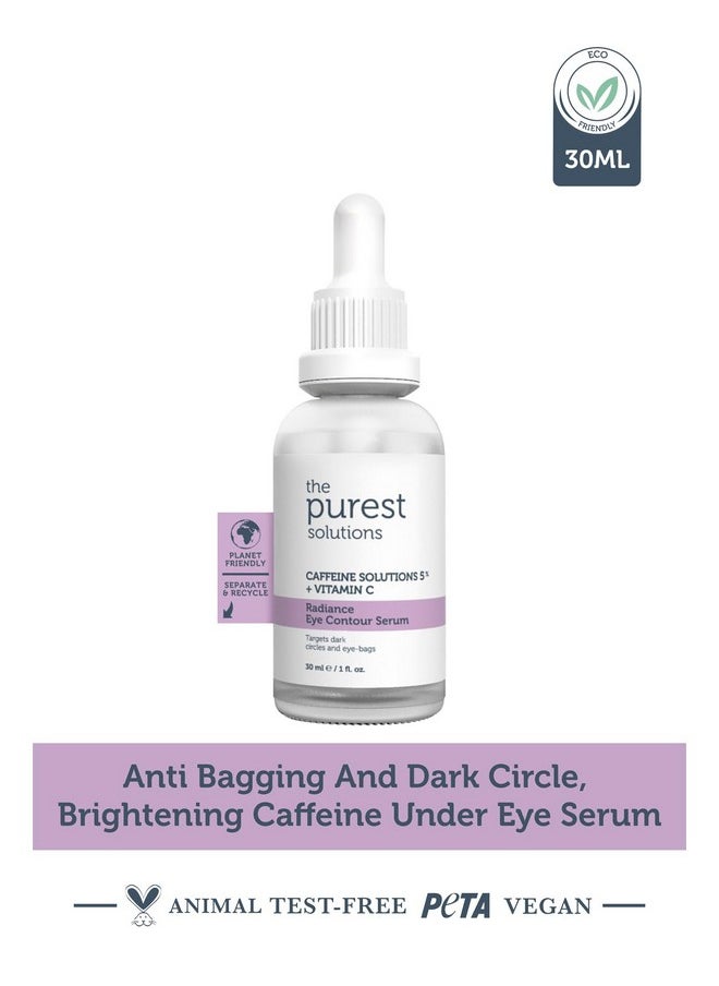 the purest solutions - Radiance Eye Contour Serum (Caffeine Solutions 5% + Vitamin C) - Bright & Rested Appearance - Skin Tone Difference Reduction - Under-Eye Bag Care - Vegan | Cruelty Free (1 Fl. Oz) - Image 1