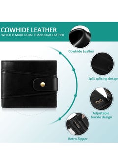 KASTWAVE Genuine Leather Wallets for Men, Leather Multi-Functional RFID Blocking Wallet with 17 Credit Card Slots, Multi Card Holder Slim Mens Wallet with Zipper Coin Purse, Bifold Wallet (Black)  - Image 3
