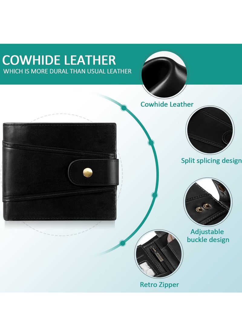 KASTWAVE Genuine Leather Wallets for Men, Leather Multi-Functional RFID Blocking Wallet with 17 Credit Card Slots, Multi Card Holder Slim Mens Wallet with Zipper Coin Purse, Bifold Wallet (Black)  - Image 3