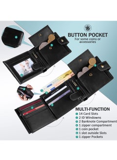 KASTWAVE Genuine Leather Wallets for Men, Leather Multi-Functional RFID Blocking Wallet with 17 Credit Card Slots, Multi Card Holder Slim Mens Wallet with Zipper Coin Purse, Bifold Wallet (Black)  - Image 2