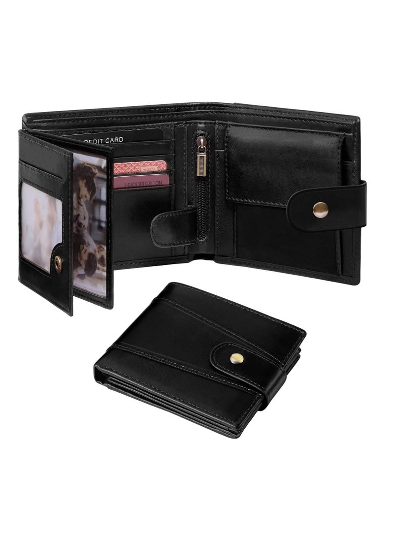 KASTWAVE Genuine Leather Wallets for Men, Leather Multi-Functional RFID Blocking Wallet with 17 Credit Card Slots, Multi Card Holder Slim Mens Wallet with Zipper Coin Purse, Bifold Wallet (Black)  - Image 1