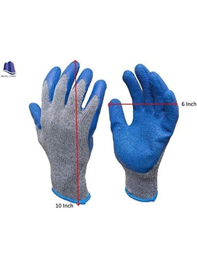 Royal Apex Rubber Latex Double Coated Work Gloves With Grip For Construction Gardening Gloves Heavy Duty Cotton Blend Blue Uni Size 5 Pair - Image 3