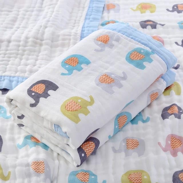 heartbury 100% Organic Cotton 6 Layer Ultra-Soft Muslin Blanket for Baby, Bath Towel for New Born Baby - 110X110 cm - (0-3 Years) (100 * 110 Elephant) - Image 5