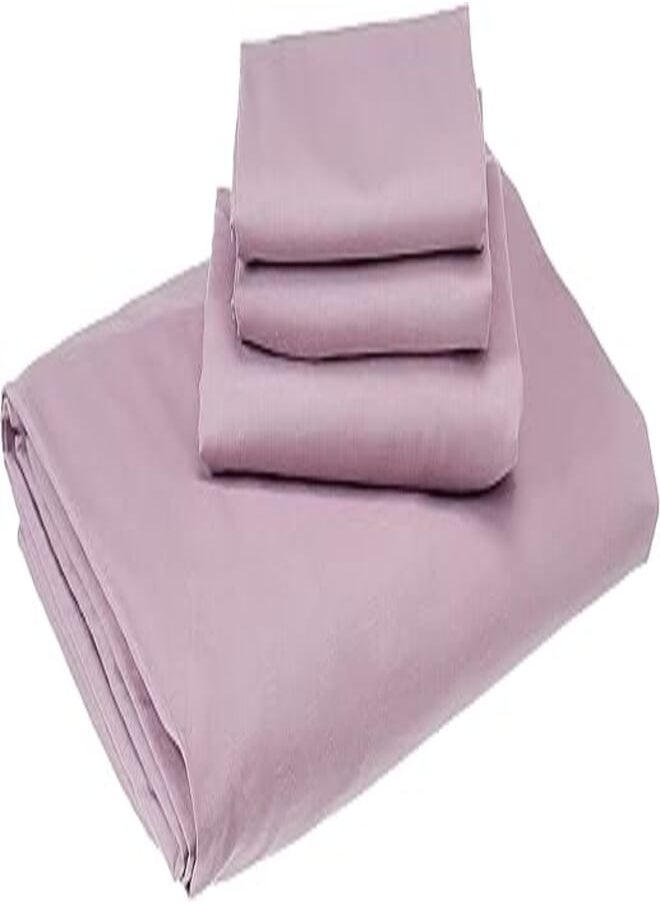 Al Maamoun - A set of 100% cotton elastic sheet, plain, light mauve, 2 pillowcases and one pillow case from Al Mamoun,purple - Image 1