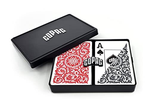 Copag 1546 Design 100% Plastic Playing Cards, Bridge Size (Narrow) Red/Black Double Deck Set (Jumbo Index) - Image 1