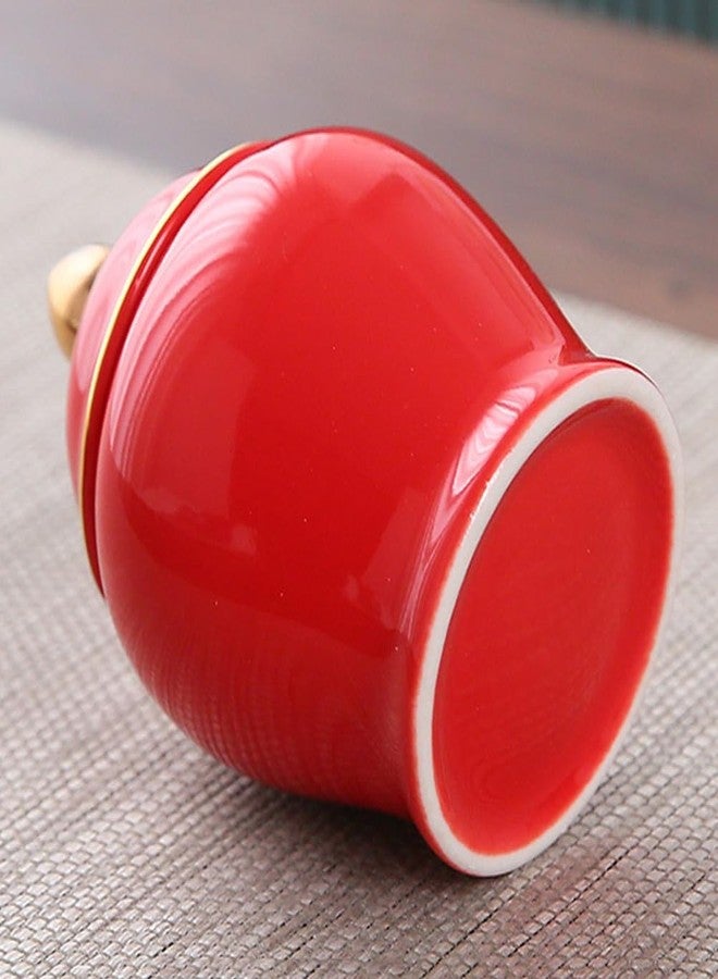 أموسفون علب شاي سيراميك من أموسفن مع غطاء - برطمان تخزين محكم الإغلاق من البورسلين للشاي السائب والتوابل والقهوة والزنجبيل - لون أحمر - Image 5