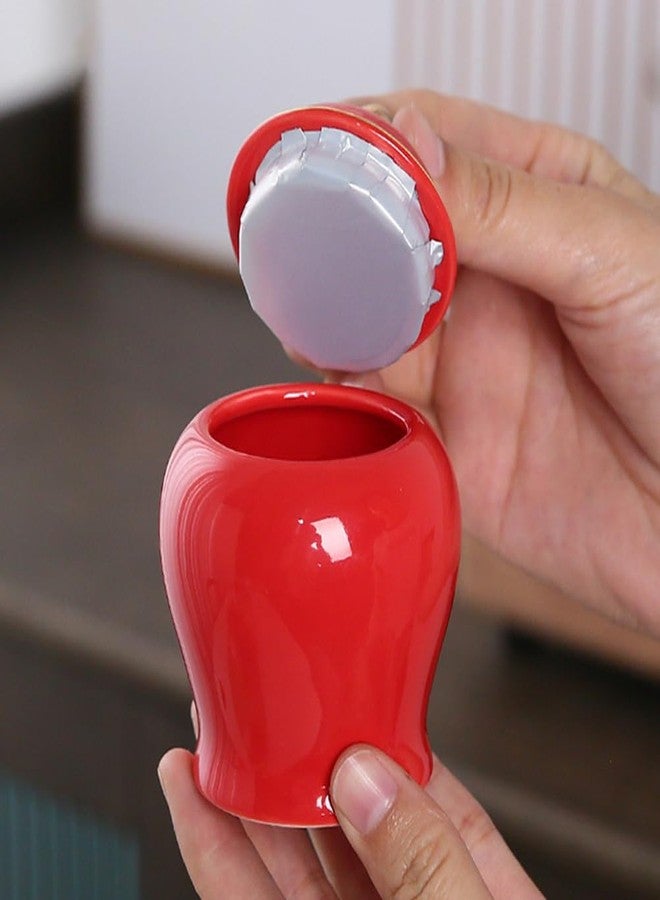 أموسفون علب شاي سيراميك من أموسفن مع غطاء - برطمان تخزين محكم الإغلاق من البورسلين للشاي السائب والتوابل والقهوة والزنجبيل - لون أحمر - Image 3