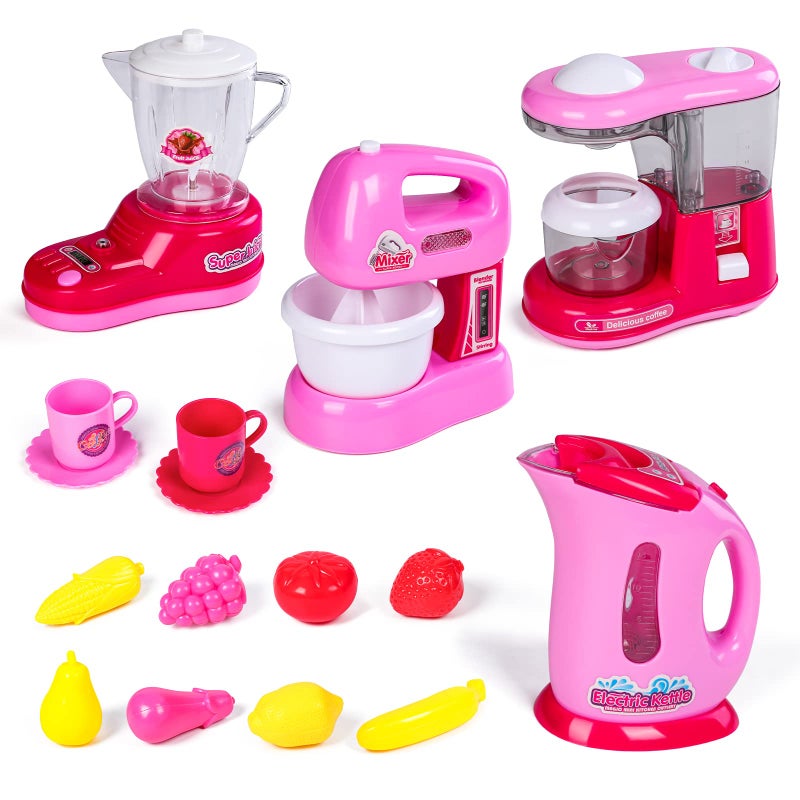 FANELEQU Kitchen Appliances ToyKids Kitchen Pretend Accessories Play SetCoffee Maker MachineBlenderMixer and Kettle with Realistic Light and SoundsPlay Kitchen Set for Kids Boys Girls - Image 2