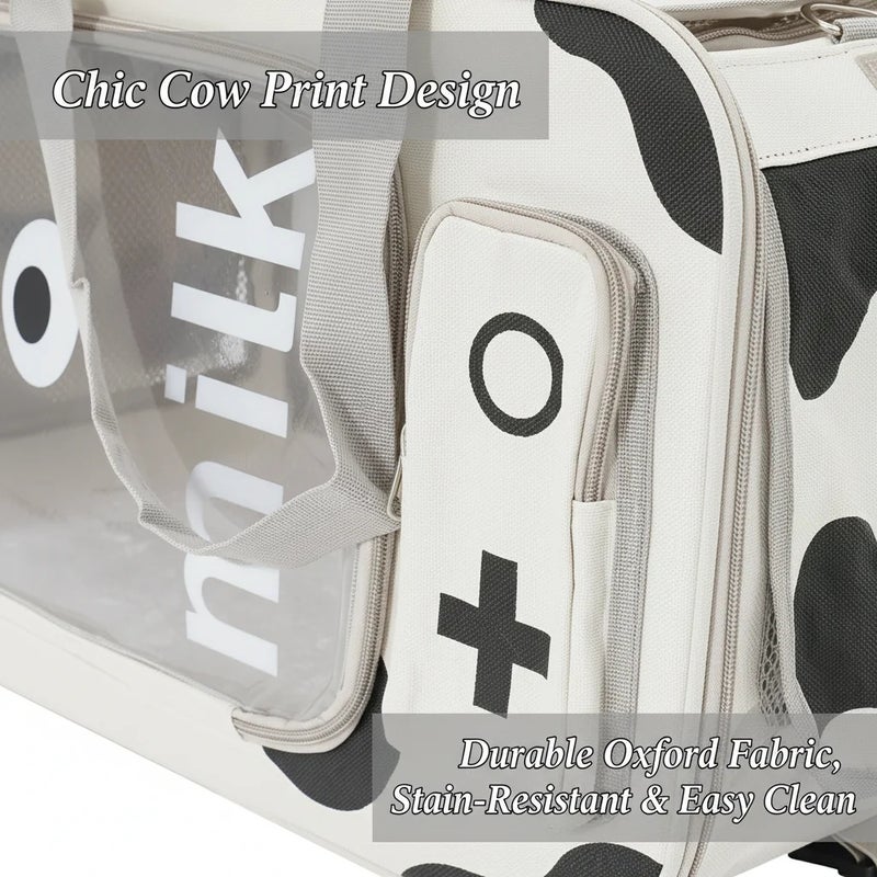 Cow Print Travel Pet Carrier Handbag - Oxford Fabric Cat Bag with Steel Wire Frame, Shoulder Strap & Soft Pad for Cats up to 22 lbs - Image 3