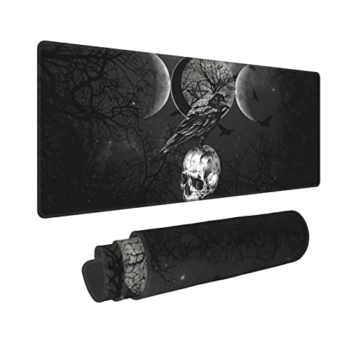 Gianlaima Triple Moon Crow Skull Galaxy Halloween Mouse Pad XL Extended Desk Mat, Non Slip Rubber Base Stitched Edge Gaming Pc Desktop Large Mice Pad,31.5 X 11.8 Inch - Image 1