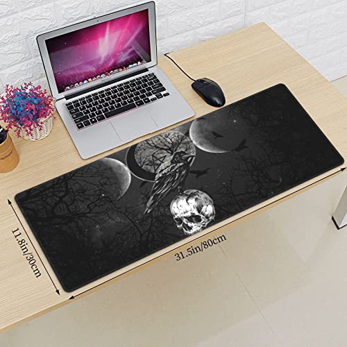 Gianlaima Triple Moon Crow Skull Galaxy Halloween Mouse Pad XL Extended Desk Mat, Non Slip Rubber Base Stitched Edge Gaming Pc Desktop Large Mice Pad,31.5 X 11.8 Inch - Image 3