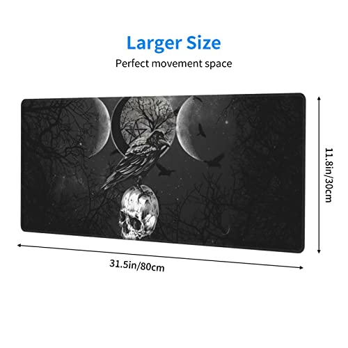 Gianlaima Triple Moon Crow Skull Galaxy Halloween Mouse Pad XL Extended Desk Mat, Non Slip Rubber Base Stitched Edge Gaming Pc Desktop Large Mice Pad,31.5 X 11.8 Inch - Image 5