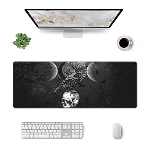 Gianlaima Triple Moon Crow Skull Galaxy Halloween Mouse Pad XL Extended Desk Mat, Non Slip Rubber Base Stitched Edge Gaming Pc Desktop Large Mice Pad,31.5 X 11.8 Inch - Image 2