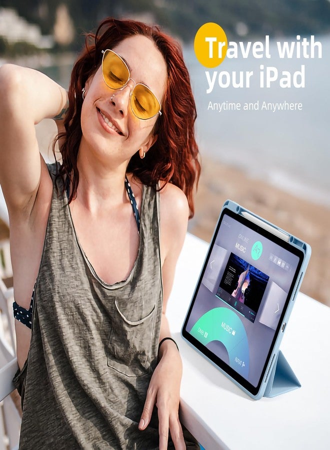 Akkerds جراب Akkerds الجديد لجهاز iPad Air مقاس 13 بوصة M2 2024 مع حامل قلم، وجراب لجهاز iPad Pro مقاس 12.9 بوصة من الجيل السادس/الخامس/الرابع 2022/2021/2020، غطاء حماية ثلاثي الطي رفيع مع مسند وظهر من مادة TPU ناعمة، لون أزرق سماوي - Image 3