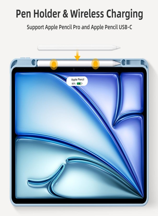 Akkerds جراب Akkerds الجديد لجهاز iPad Air مقاس 13 بوصة M2 2024 مع حامل قلم، وجراب لجهاز iPad Pro مقاس 12.9 بوصة من الجيل السادس/الخامس/الرابع 2022/2021/2020، غطاء حماية ثلاثي الطي رفيع مع مسند وظهر من مادة TPU ناعمة، لون أزرق سماوي - Image 4