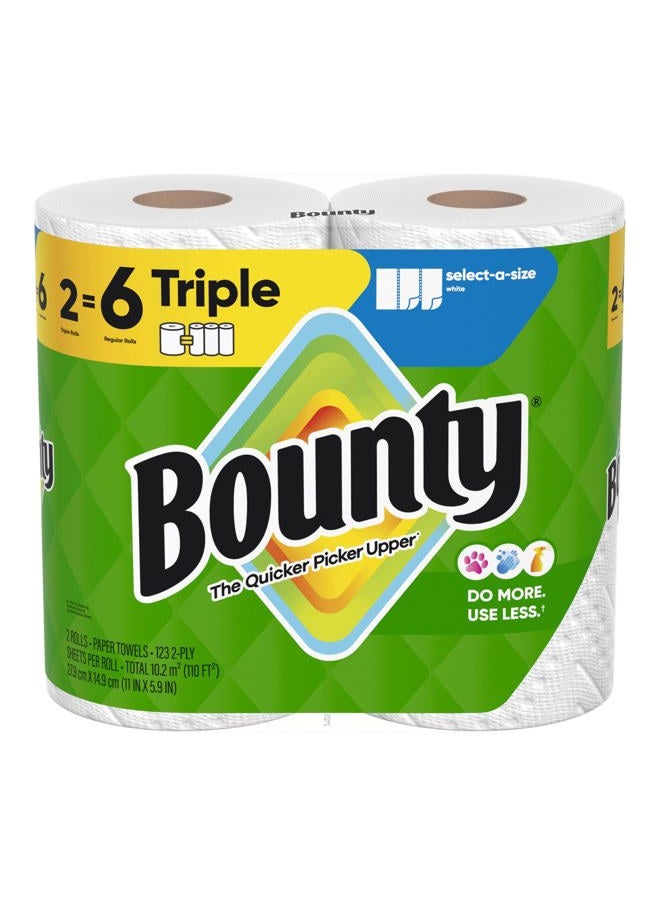 Bounty Select-A-Size Paper Towels, White, 2 Triple Rolls = 6 Regular Rolls - Image 1