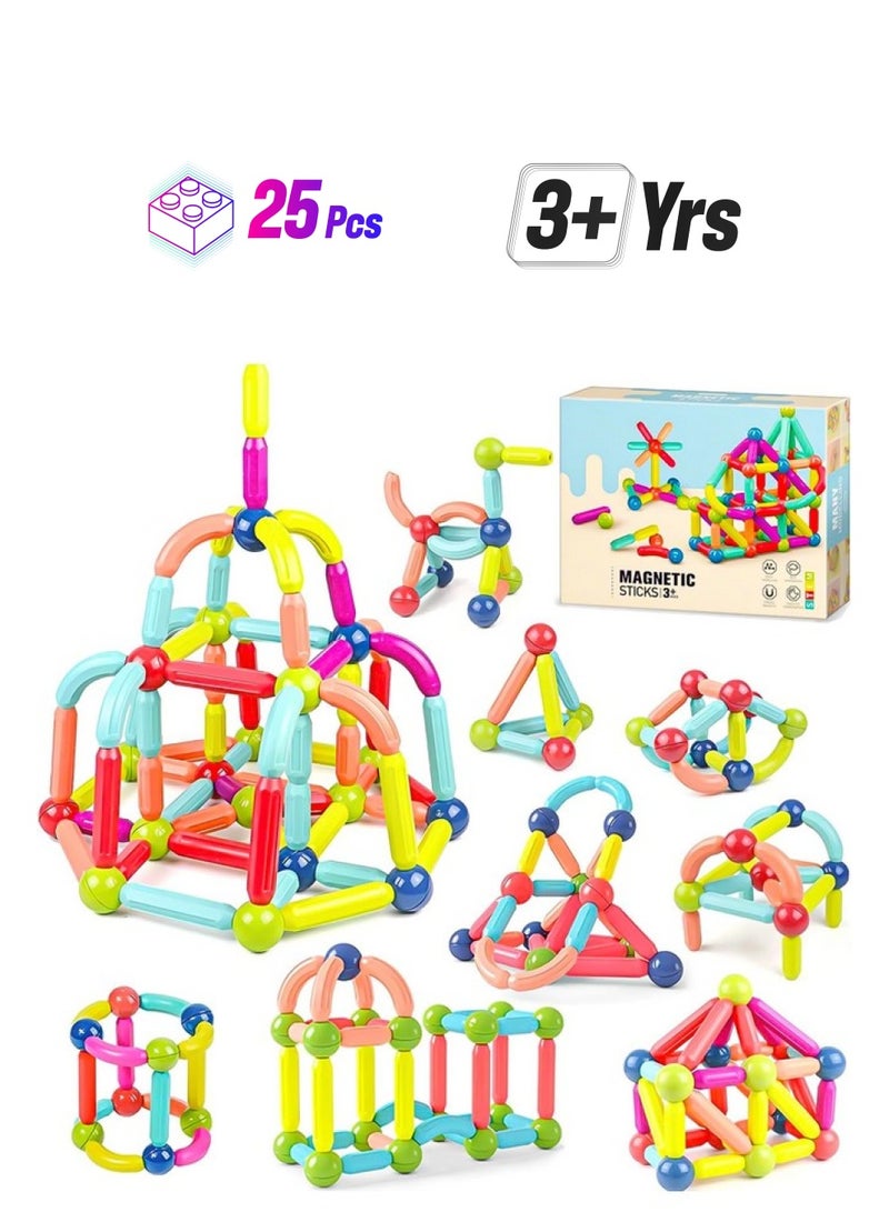 VGRASSP Magnetic Stick Building Blocks Set for Kids - Creative STEM Toy for Boys and Girls with Strong Magnets, Vibrant Colors, Safe & Durable Design, Ideal for Ages 3+ (25 Pcs Set) - Image 1