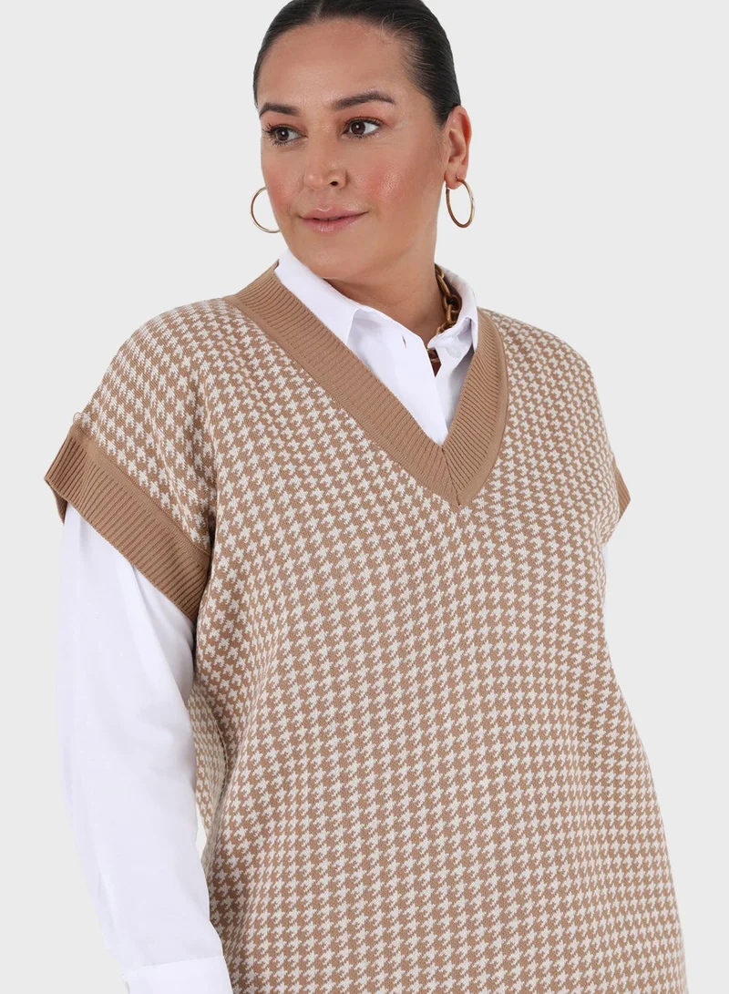 Alia by modanisa V-Neck Knitted Tunic