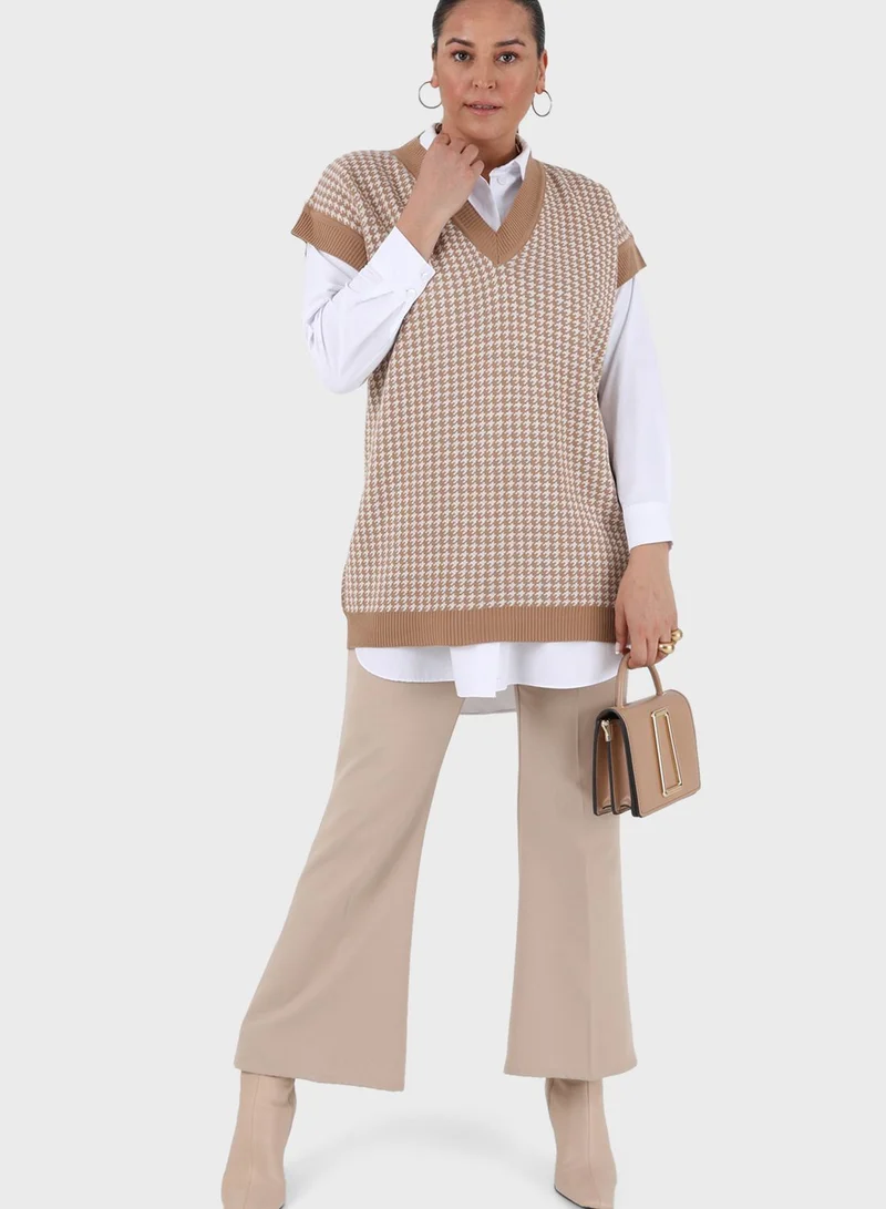 Alia by modanisa V-Neck Knitted Tunic