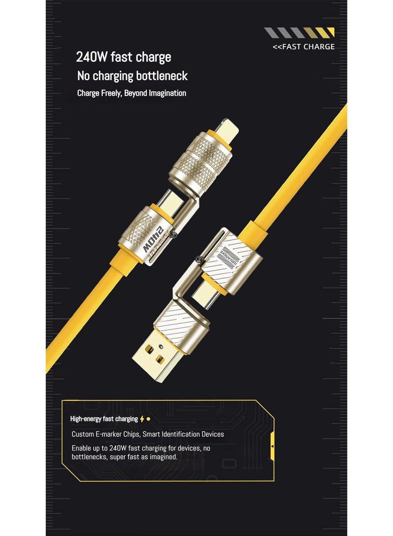 أضف هذا كابل شحن سريع بقدرة 240 واط من سبيكة الزنك | تصميم 4 في 1 | طول 1 متر | موصلات Lightning / Type-C / USB | متوافق مع الهواتف والأجهزة اللوحية واللابتوب - Image 3