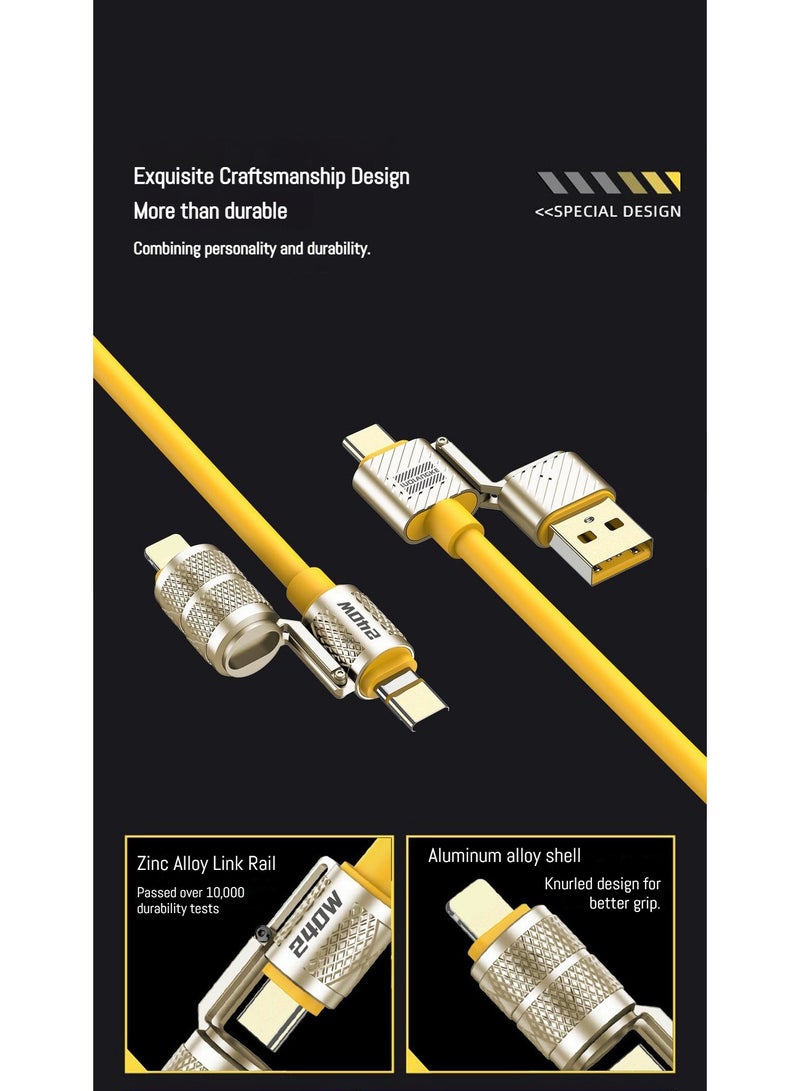 أضف هذا كابل شحن سريع بقدرة 240 واط من سبيكة الزنك | تصميم 4 في 1 | طول 1 متر | موصلات Lightning / Type-C / USB | متوافق مع الهواتف والأجهزة اللوحية واللابتوب - Image 4