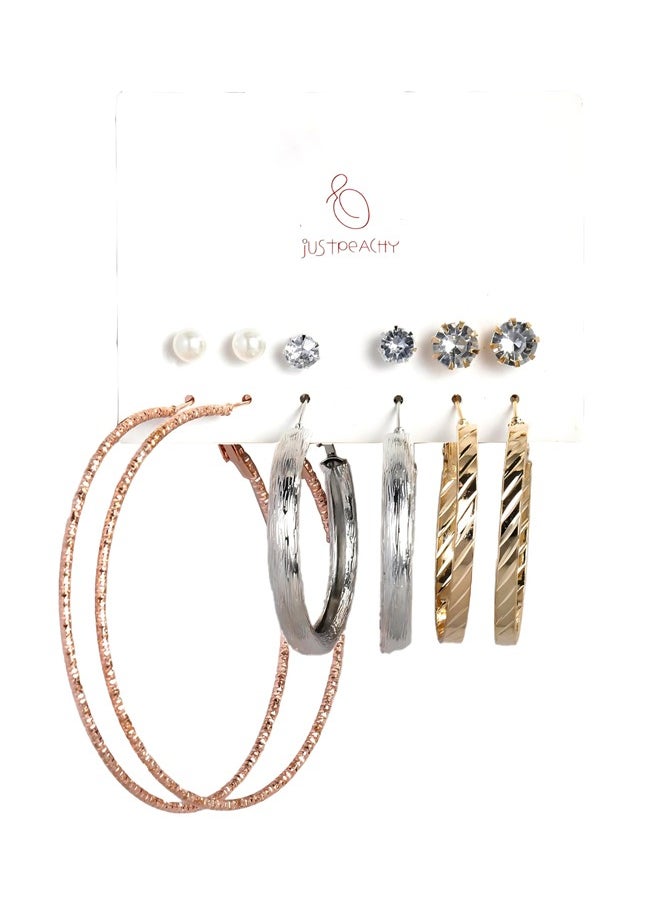 Just Peachy Just Peachy Set of 6 Elegant Earrings for Women,Versatile Collection Featuring Classic Studs, Hoop, Drop Designs, Perfect for Any Occasion, Ideal for Daily Wear or Special Events, Pack of 6  - Image 1