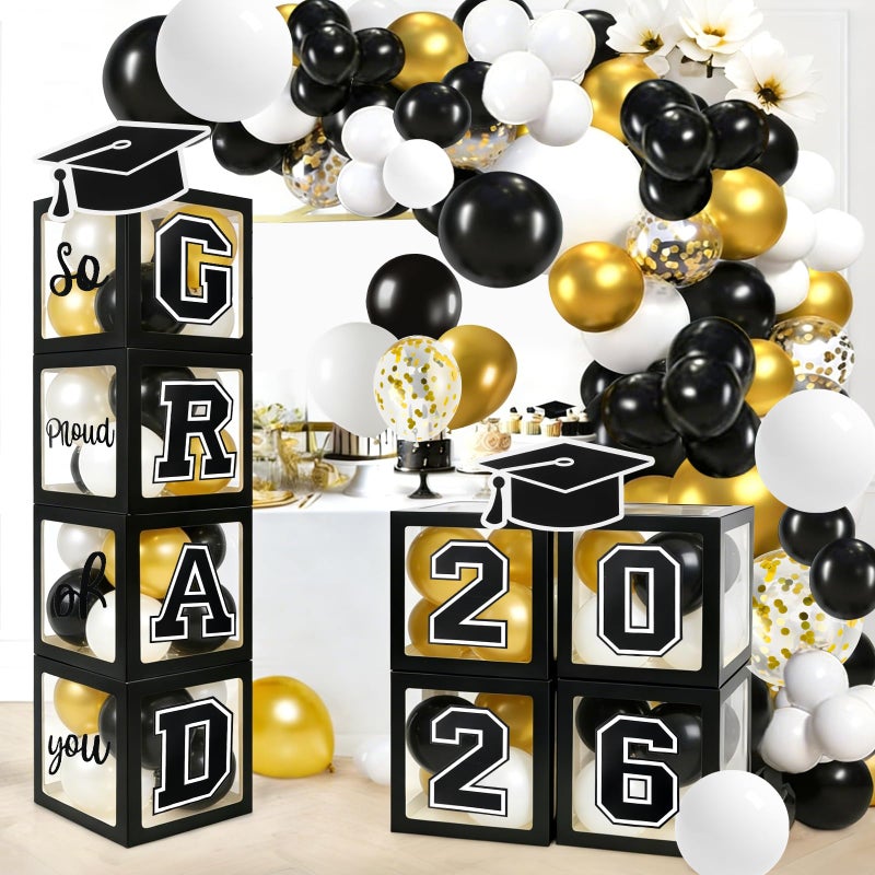 Labrostar Graduation Decorations 2026 Graduation Party Decorations Set of 4 Boxes with 129pcs Balloons Arch Garland Kit Party Supplies for Any Grades Black - Image 2