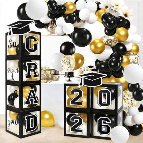 Labrostar Graduation Decorations 2026 Graduation Party Decorations Set of 4 Boxes with 129pcs Balloons Arch Garland Kit Party Supplies for Any Grades Black - Image 1