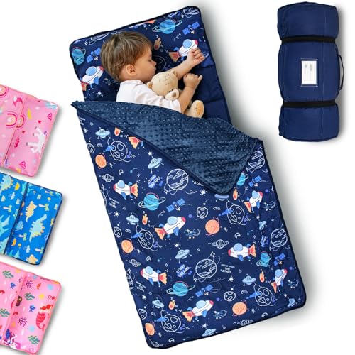 Primlect Toddler Nap Mat with Removable Pillow and Fleece Blanket Extra Large 55x35 Sleeping Bag Washable Light Easy to Roll up Perfect for Daycare Preschool Kindergarten Travel - Image 1