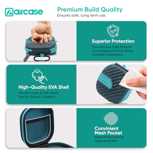 AirCase Earphone Carrying Case Cover with Shockproof EVA Hardshell & Soft Lining| Travel Organizer Pouch with Carabiner, Mesh Pocket, Zipper Closure for Earbuds, USB Drives, SD Cards, Cables (Grey) - Image 5