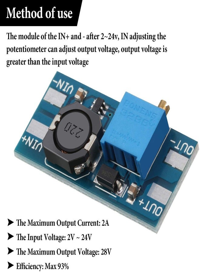 Electrobot MT3608 2V-24V to 5V-28V 2A DC-DC boost converter adjustable step up module (2 Pcs) - Image 4