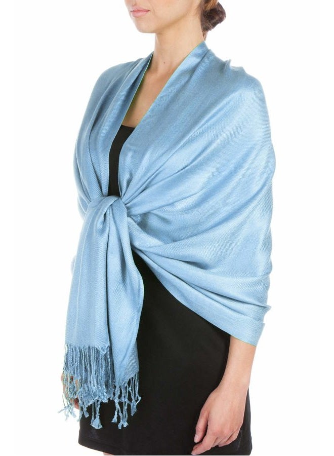 Sakkas Silky Solid Soft Pashmina Shawl Wrap Stole, Baby Blue, One size - Image 1