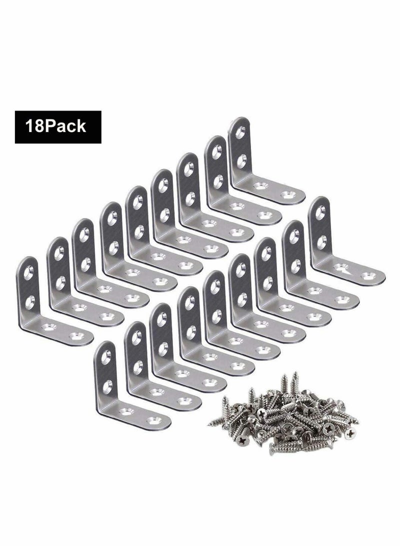 Excefore Stainless Steel Corner Braces, 40mmx40mm Heavy Duty Corner Steel Joint Right Angle L Bracket Brace Set with Screws for Shelves Furniture Wood Wall Hanging Fastener 18 Pcs  - Image 1
