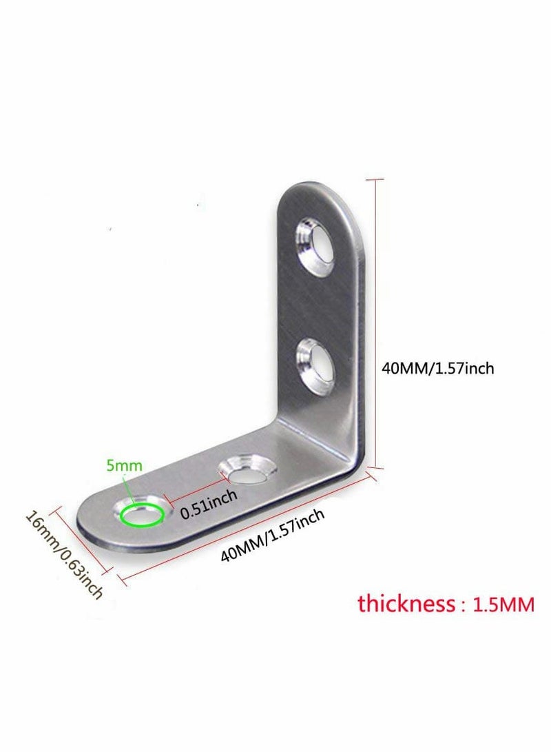 Excefore Stainless Steel Corner Braces, 40mmx40mm Heavy Duty Corner Steel Joint Right Angle L Bracket Brace Set with Screws for Shelves Furniture Wood Wall Hanging Fastener 18 Pcs  - Image 3