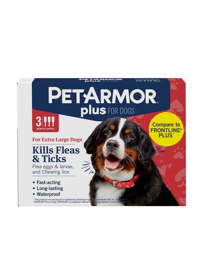 PetArmor PetArmor Plus Flea and Tick Prevention for Dogs, Dog Flea and Tick Treatment, 3 Doses, Waterproof Topical, Fast Acting, X-Large Dogs (89-132 lbs)  - Image 1